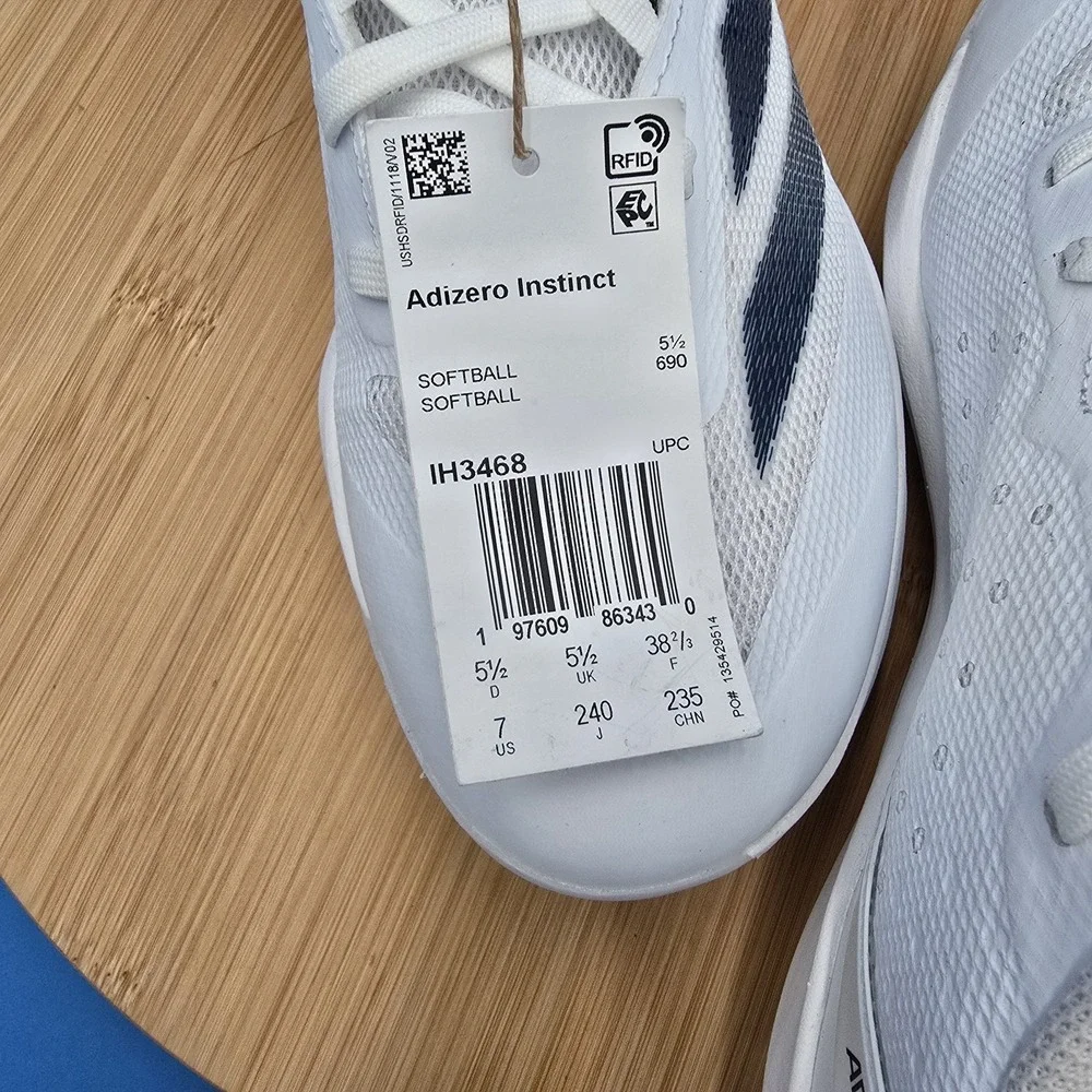 Adidas Adizero Instinct Softball Shoes Metal‎ Cleats White Navy Women 7 IH3468